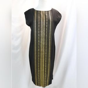 Vintage 1960's Black & Gold Metallic Embroidered Shift Dress